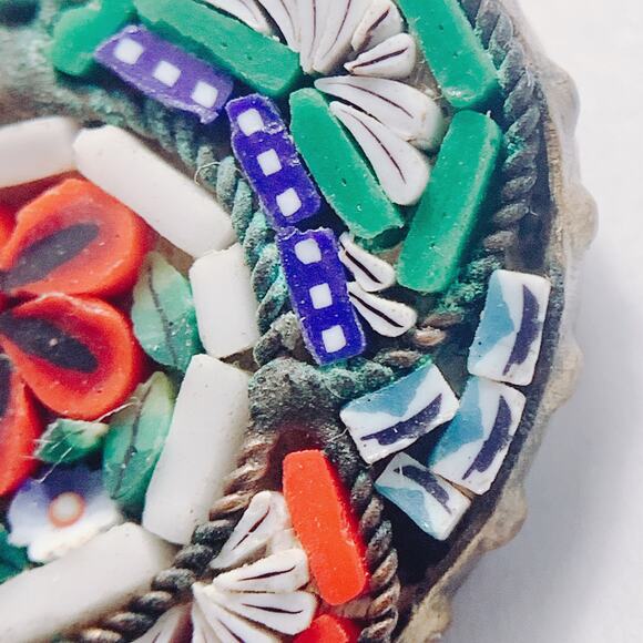 Vintage 1950s Italy Micro Mosaic Glass Floral Oval Brooch Pin Made In Italy MCM - Picture 12 of 14